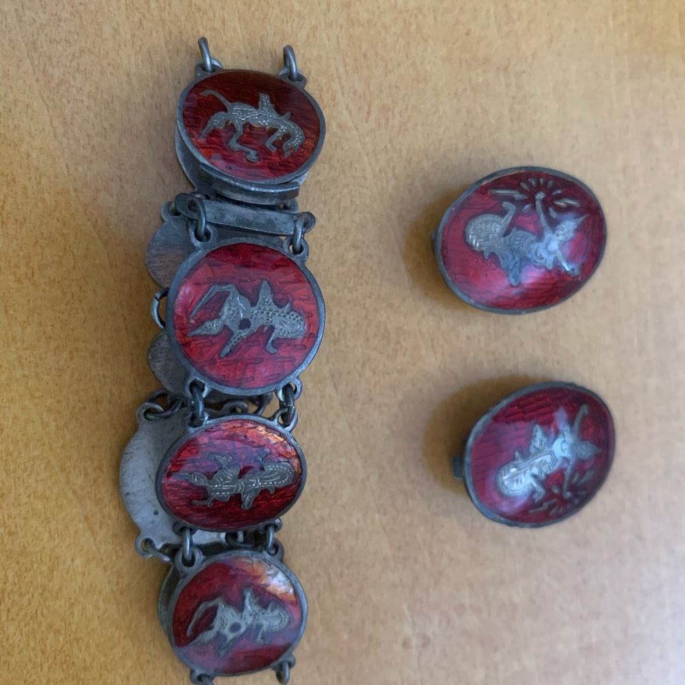 True Vintage Siam Enamel Bracelet and earrings set